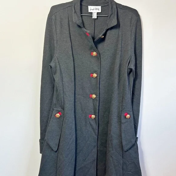 Joseph Ribkoff Military Coat, 3/4 length, Charcoal with red accents Size 12 - Picture 11 of 15